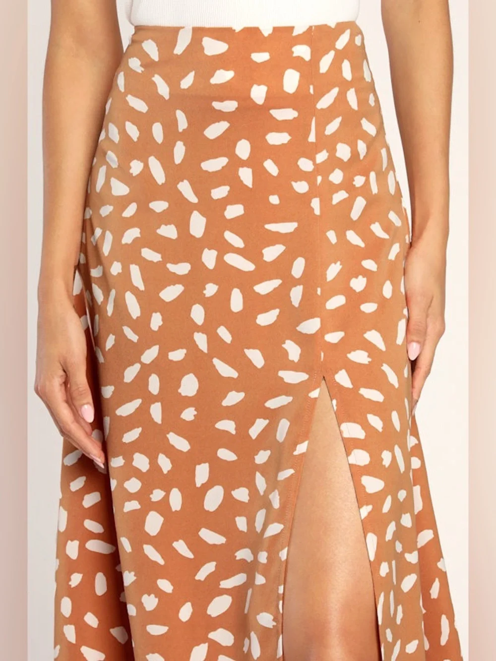 Lulus Getting Glam Peach Print Slit Midi Skirt Size XS NWT
